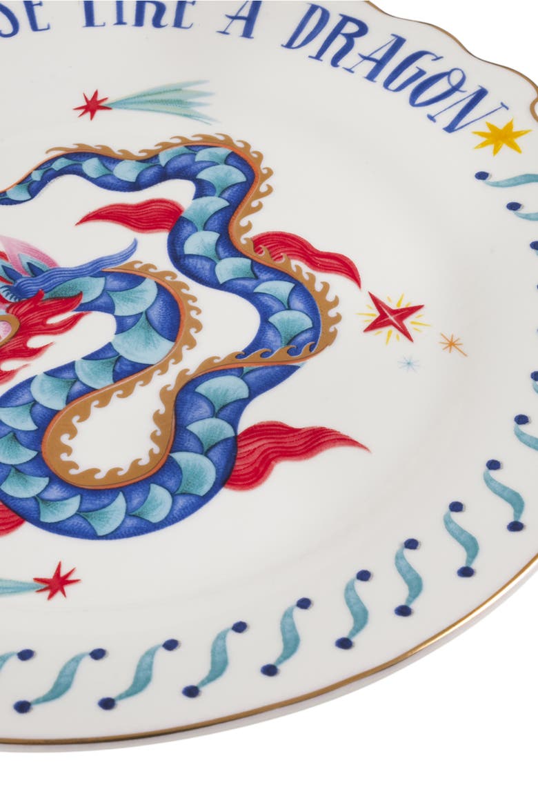 Luohu Porcelain Dessert Plate Dragon 8" Set of 3, Alternate, color, White