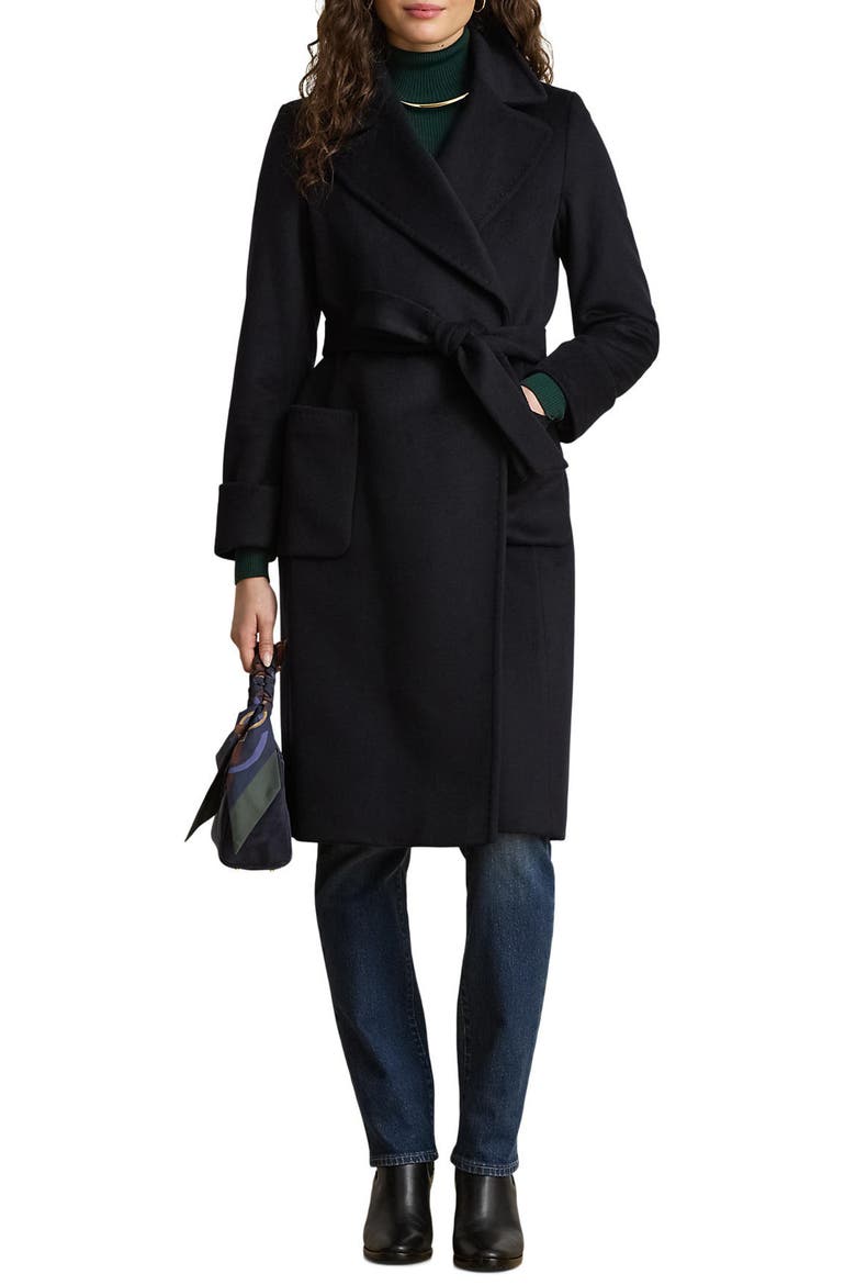 Wool Blend Wrap Coat, Main, color, REGAL NAVY