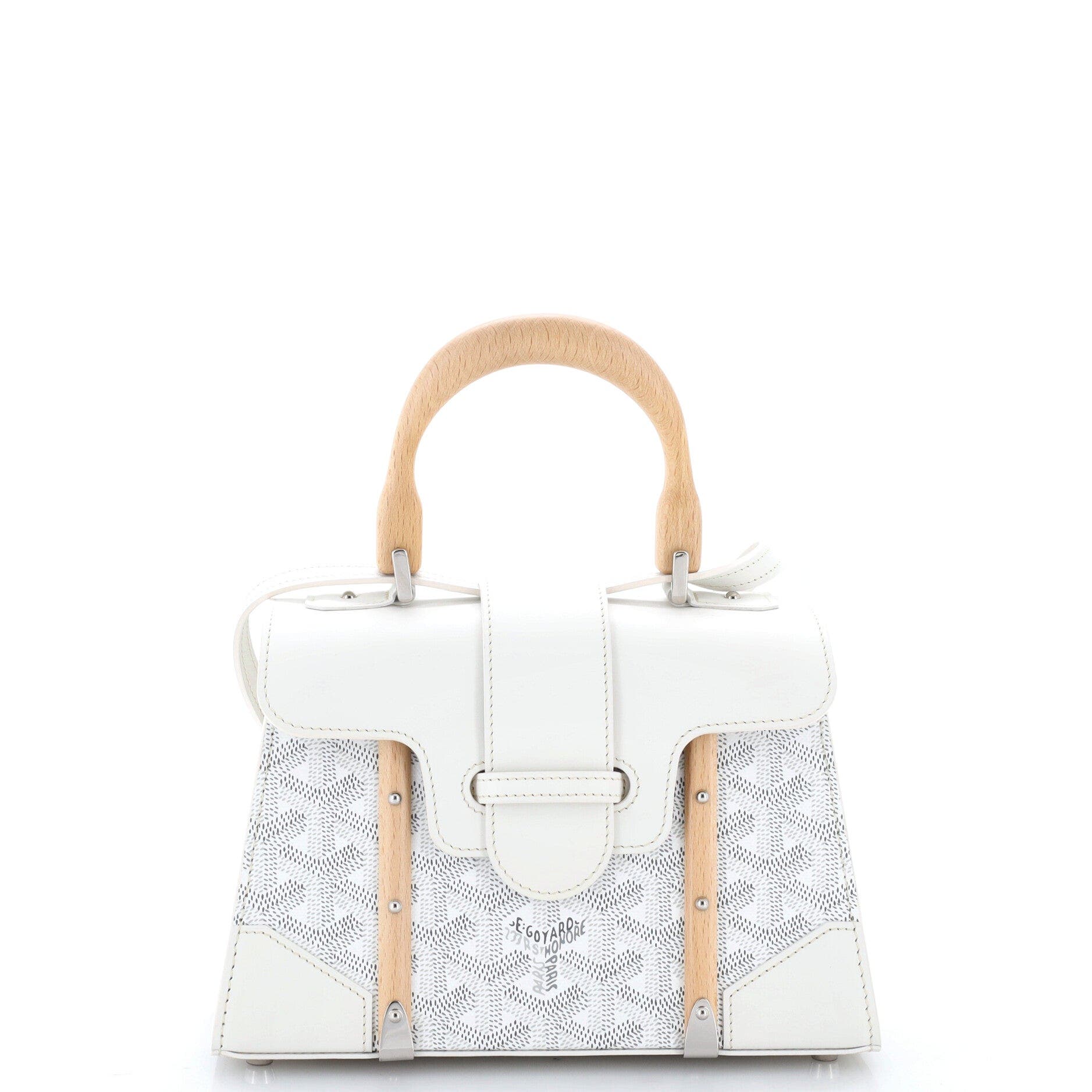 Structured Saigon Top Handle Bag Coated Canvas with Leather Mini, Main, color, White