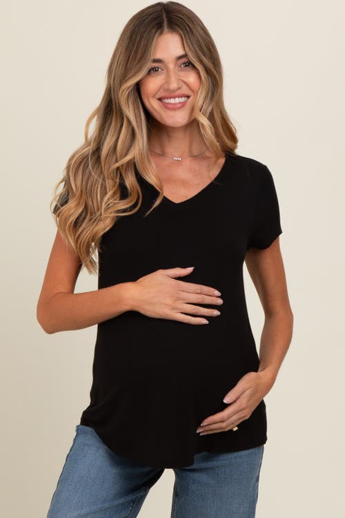 PinkBlush Basic V-Neck Short Sleeve Top in Black  product