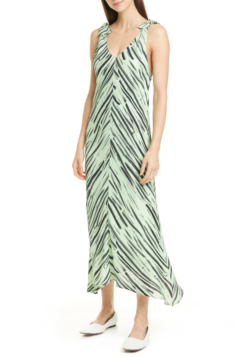 Brushstroke Print Georgette Dress, Main, color, PISTACHIO/ BLACK BRUSHSTROKE