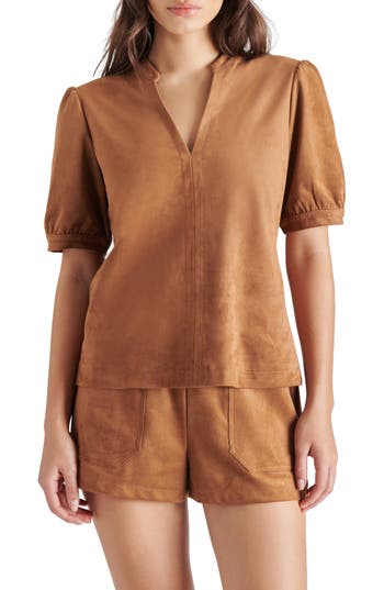 Steve Madden Jane Puff Shoulder Faux Suede Top
