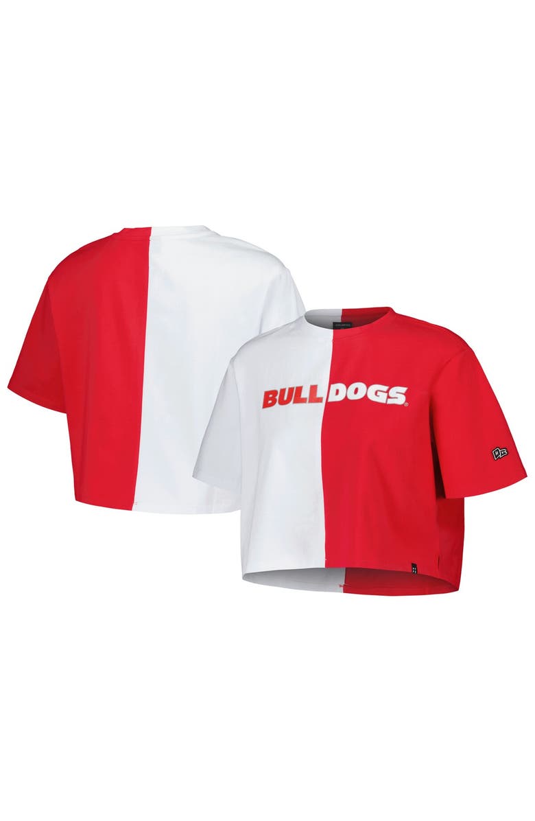 Hype and Vice Women's Hype and Vice Red/White Georgia Bulldogs Color Block Brandy Cropped T-Shirt, Main, color, 