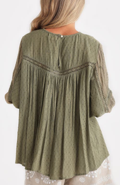 Talisman The Label Exhale Embroidered Trapeze Top In Olive Dobby
