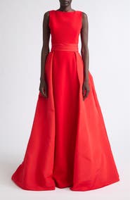 Carolina Herrera Silk Faille Boatneck Column Gown with Overskirt
