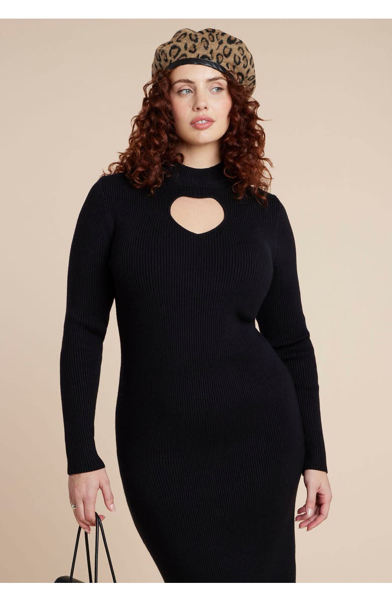 ELOQUII Heart Cutout Midi Dress, Alternate, color, Black Onyx