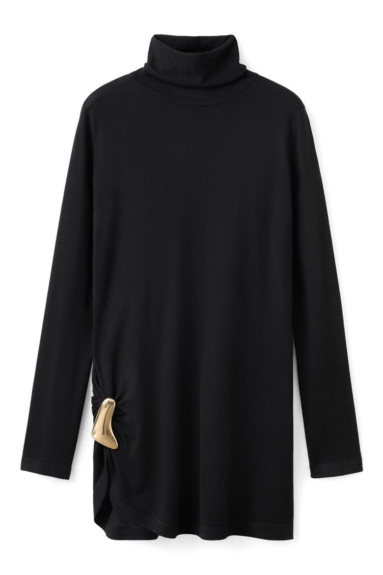 Turtleneck Tunic with Brooch, Alternate, color, BLACK