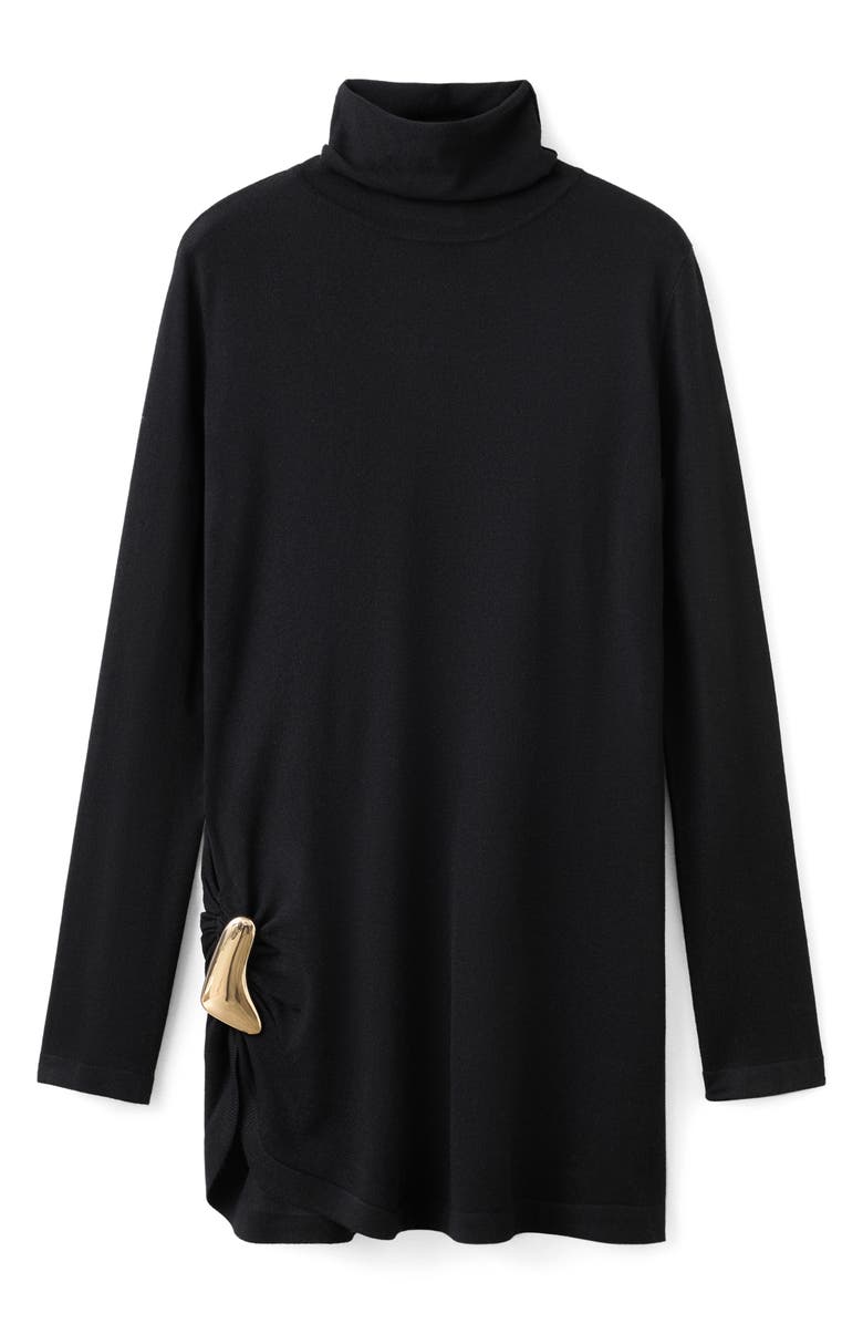 MANGO Turtleneck Tunic with Brooch, Alternate, color, Black