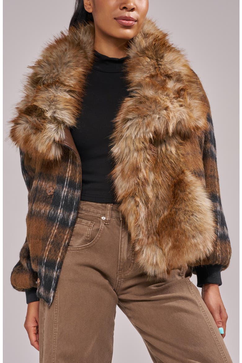 Maddy Faux Fur Trim Bomber Jacket, Alternate, color, BROWN