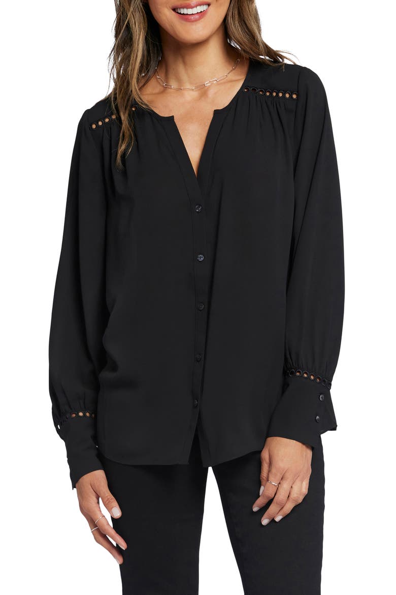 Liliana Lace Inset Peasant Top, Main, color, BLACK