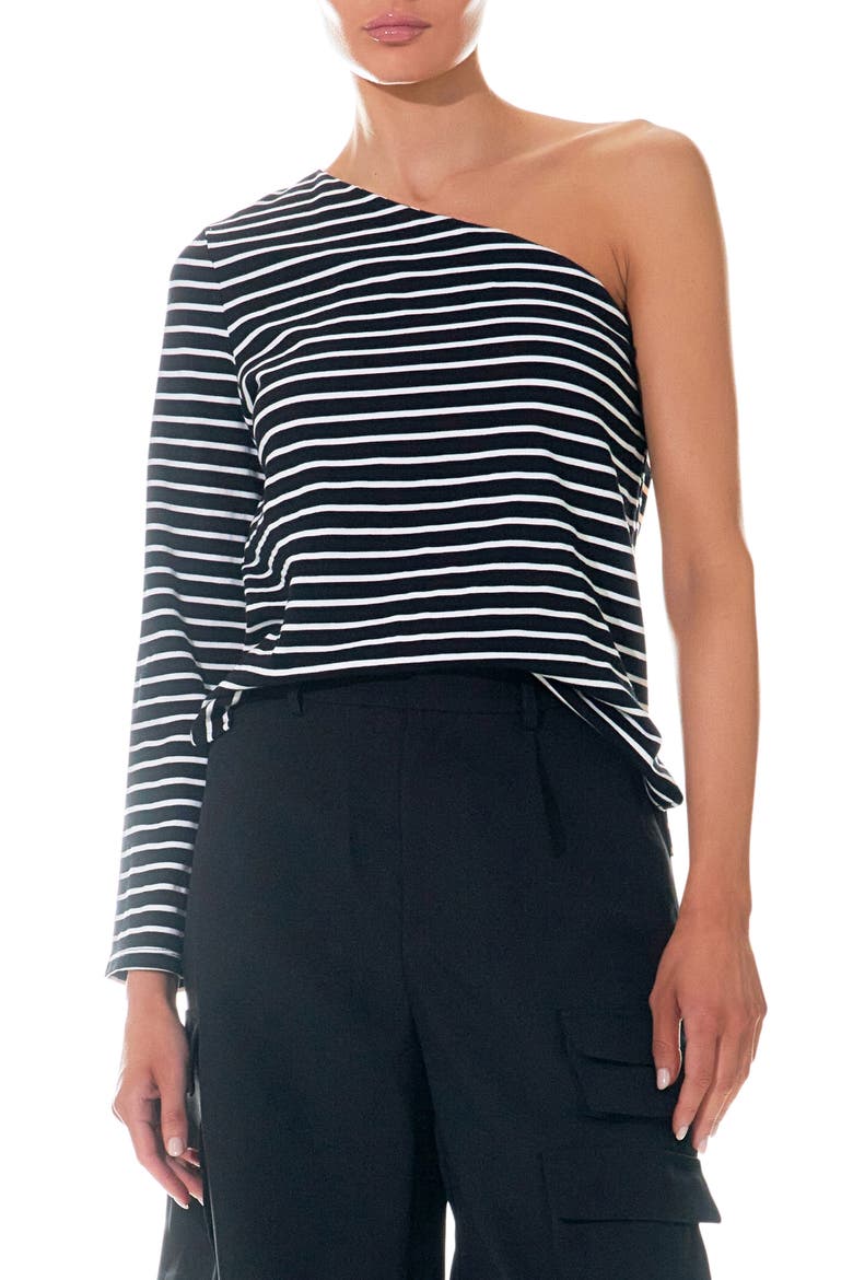 Stripe One-Shoulder Asymmetric Top, Main, color, BLACK/ WHITE