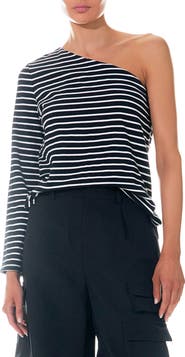 Grey Lab Stripe One-Shoulder Asymmetric Top