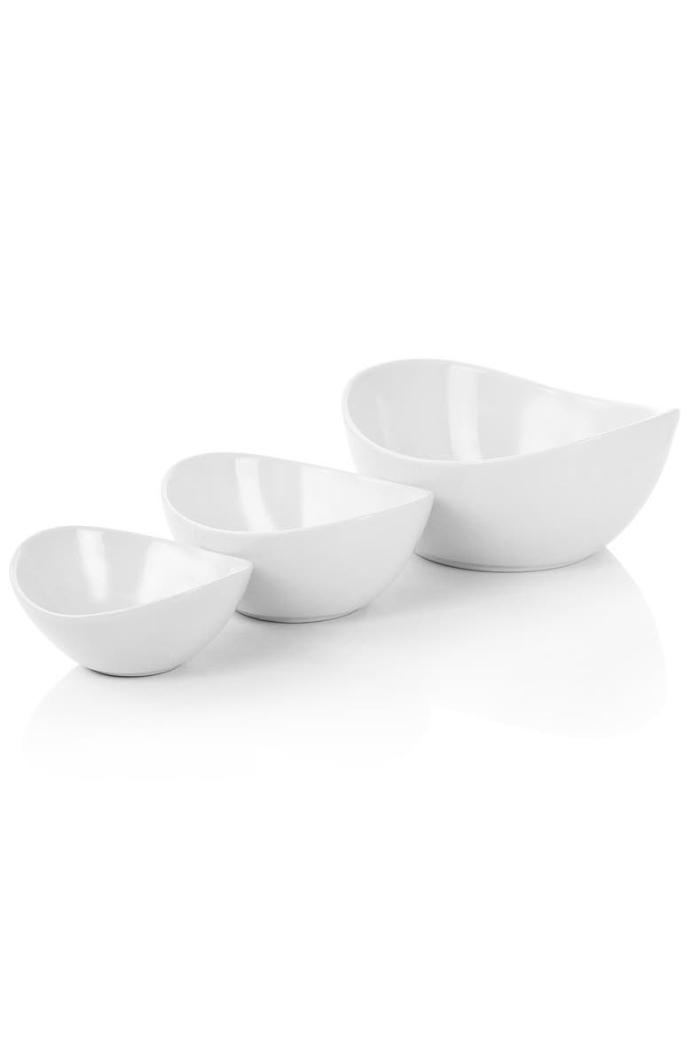 3 Tier Oval Bowl Porcelain Serveware Set, Alternate, color, White