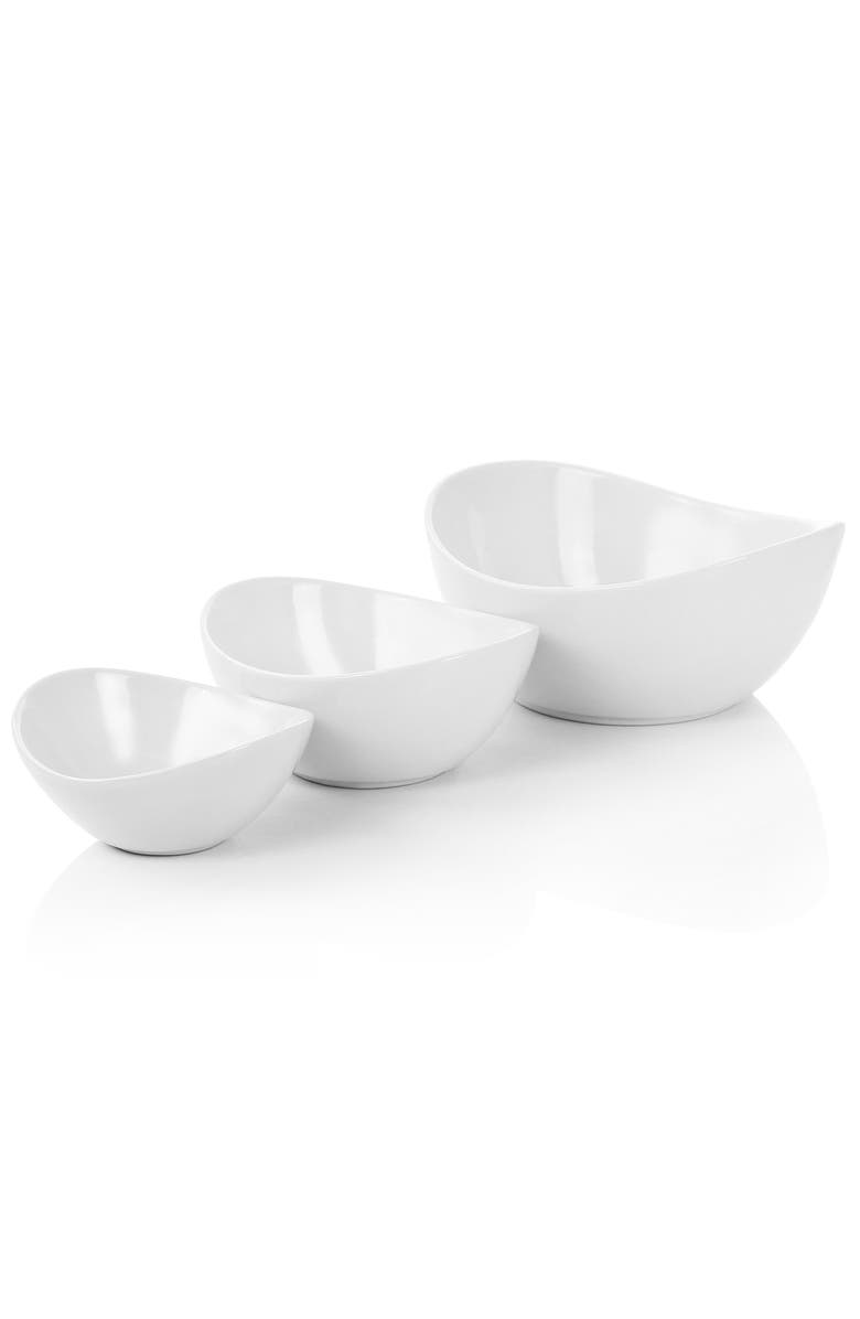 Elama 3 Tier Oval Bowl Porcelain Serveware Set, Alternate, color, White
