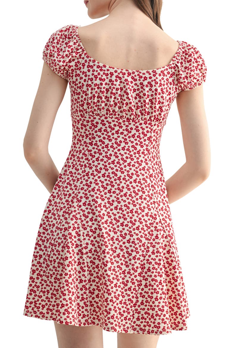 Floral Cap Sleeve Empire Waist Minidress, Alternate, color, RED DITSY