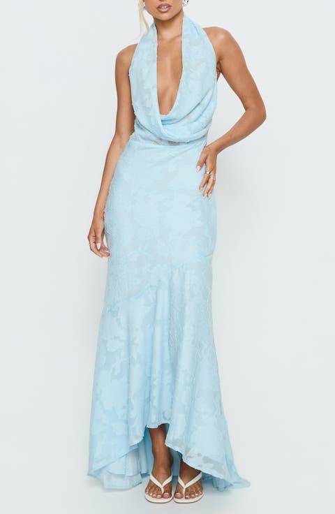 Invisible String Cowl Plunge Maxi Dress