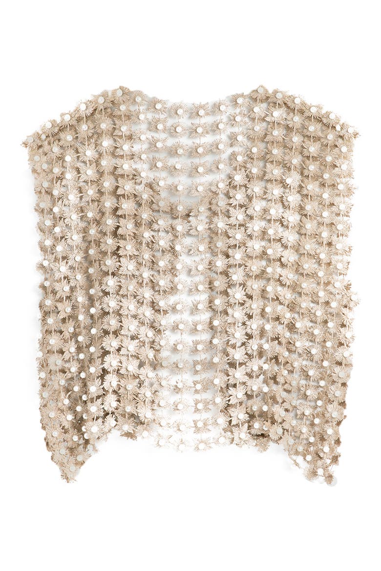 Pearly Beaded Floral Lace Top, Alternate, color, GOLD