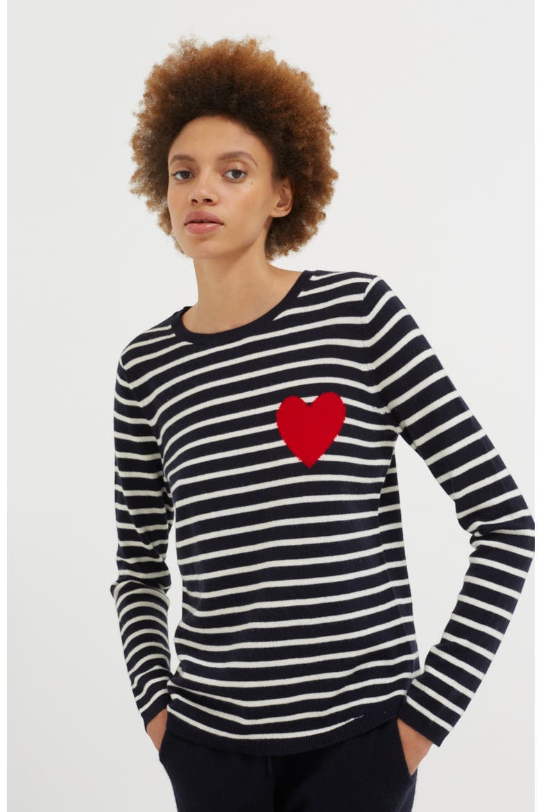 Breton Heart Wool & Cashmere Sweater, Alternate, color, Navy