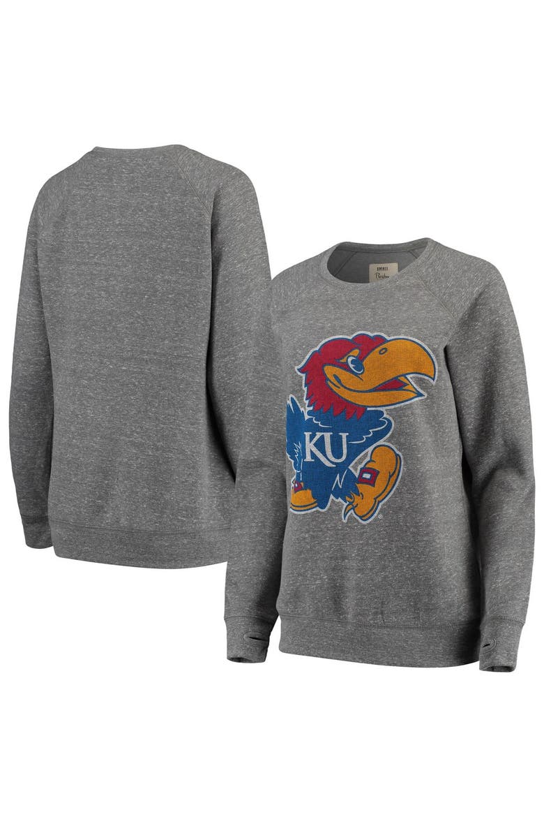 Women's Pressbox Heathered Gray Kansas Jayhawks Big Team Logo Knobi Fleece Tri-Blend Crew Neck Sweatshirt, Main, color, Heather Gray