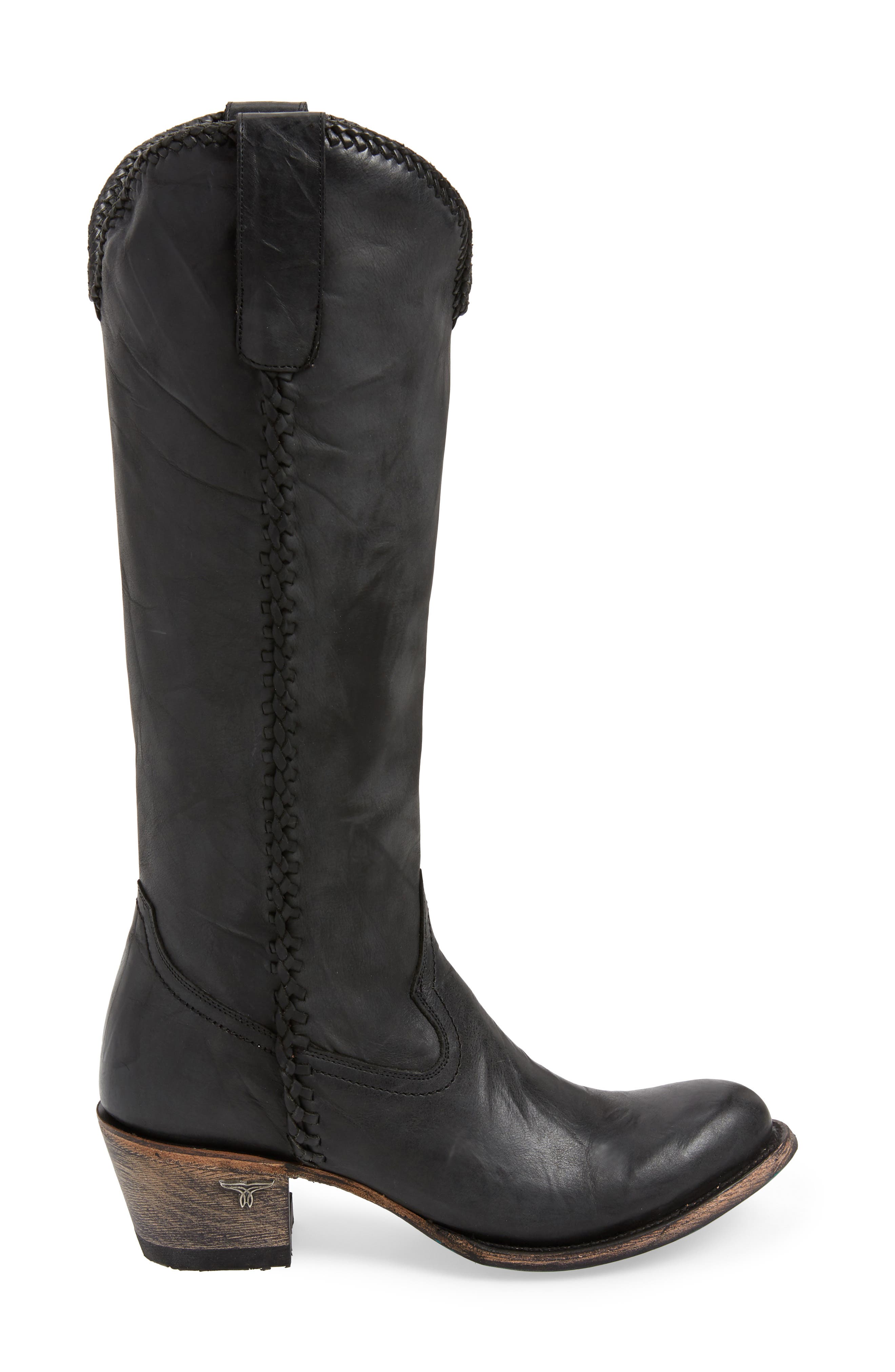 Plain Jane Knee High Western Boot, Alternate, color, BLACK LEATHER