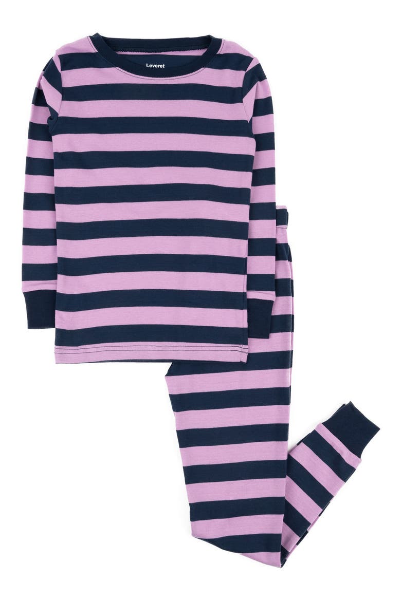 Stripe Cotton Pajamas, Main, color, PURPLE/ NAVY STRIPE