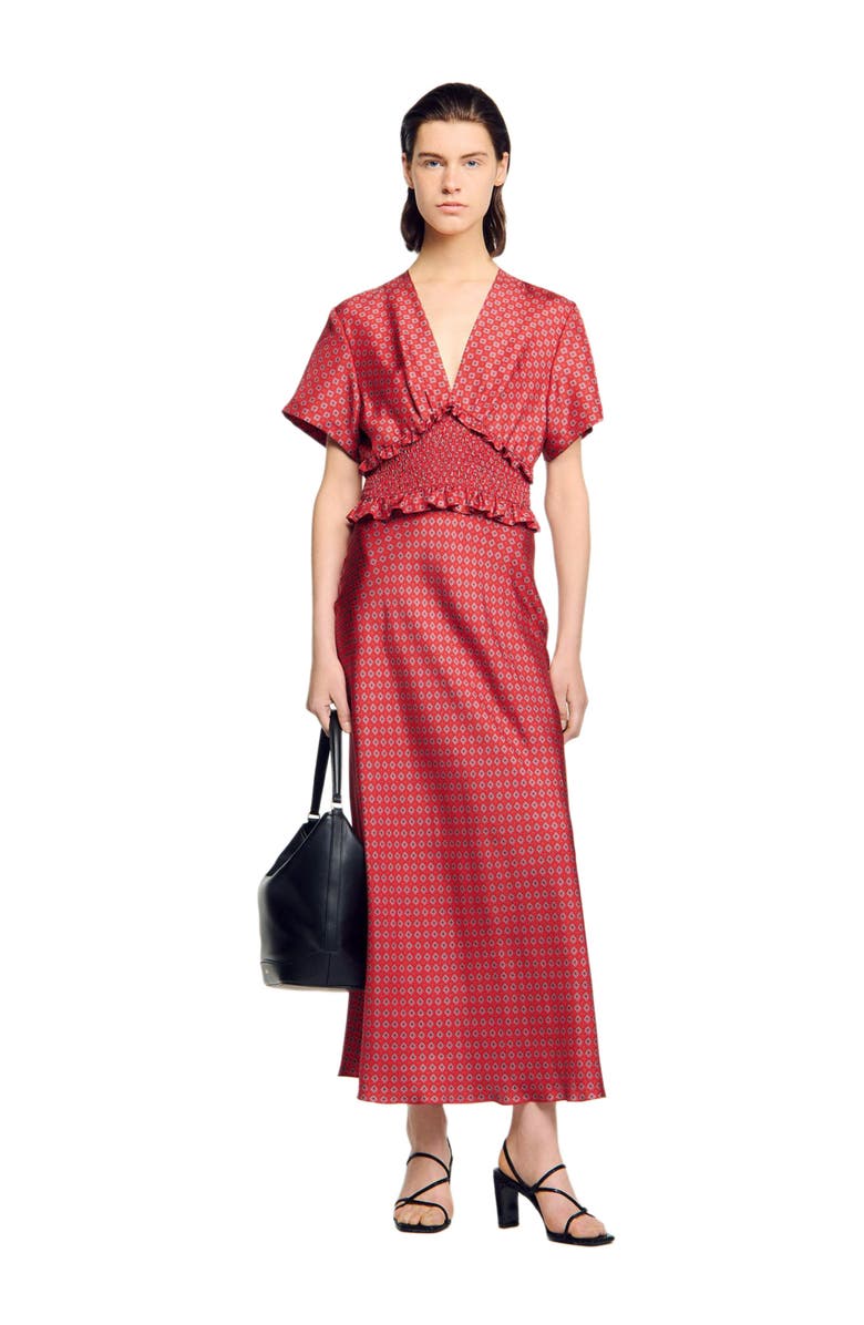 SANDRO Scarf print maxi dress, Alternate, color, Red / Pink