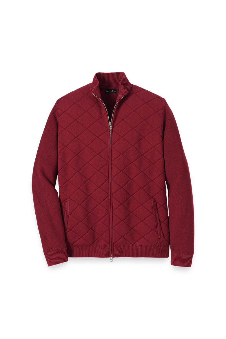Cotton Full Zip Mock Neck Sweater Jacket, Main, color, Burgundy