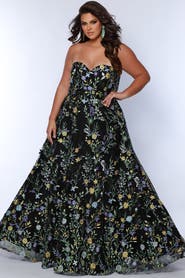 Sydney's Closet Floral Sweetheart Neckline Plus Size A-Line Gown