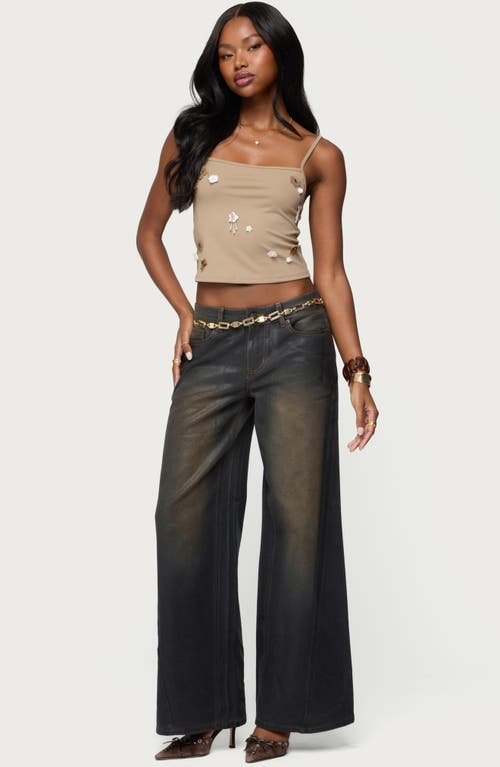 Edikted Malia Flower Applique Tank Top In Brown, Women's At Urban Outfitters In Brown