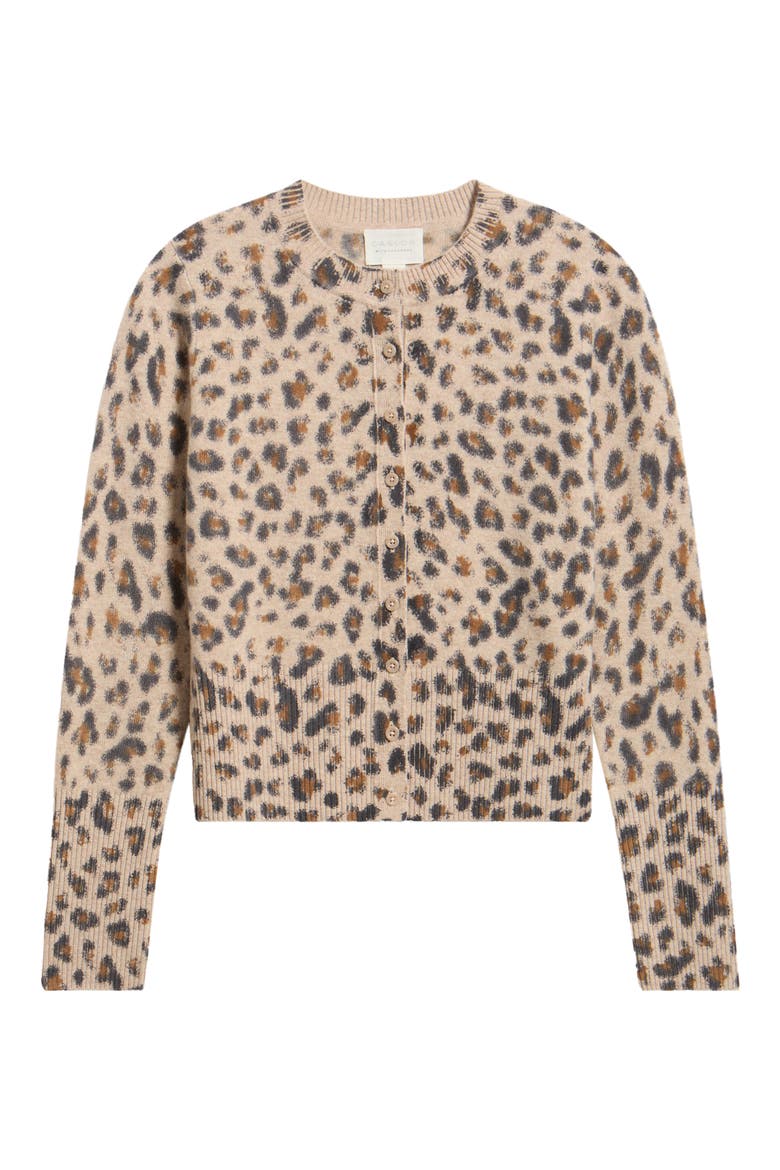 Leopard Print Wool & Cashmere Cardigan, Main, color, TAN- BLACK BEA LEOPARD