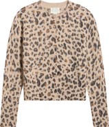 Caslon® Leopard Print Wool & Cashmere Cardigan