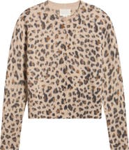 Caslon® Leopard Print Wool & Cashmere Cardigan