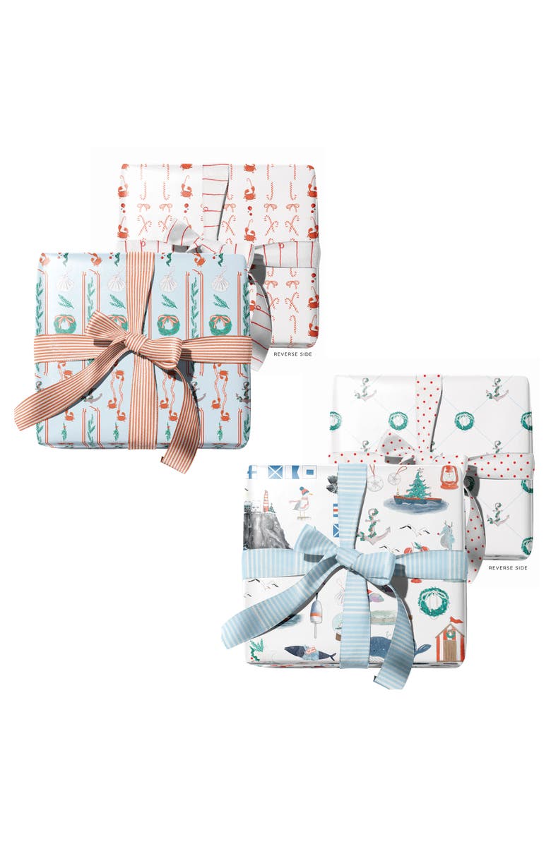 Ramus & Co Two-Sided "A Pinch Of Holiday" & "Seas N' Wishes" Heavyweight Christmas/Holiday Gift Wrap, Alternate, color, Multicolored