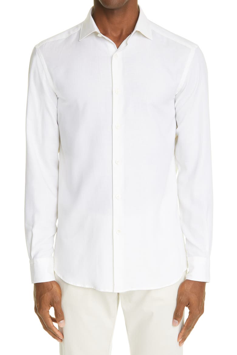 Cashco Cotton & Cashmere Button-Up Shirt, Main, color, WHITE