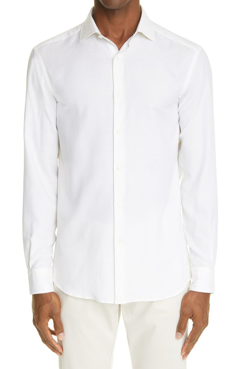 ZEGNA Cashco Cotton & Cashmere Button-Up Shirt, Main, color,