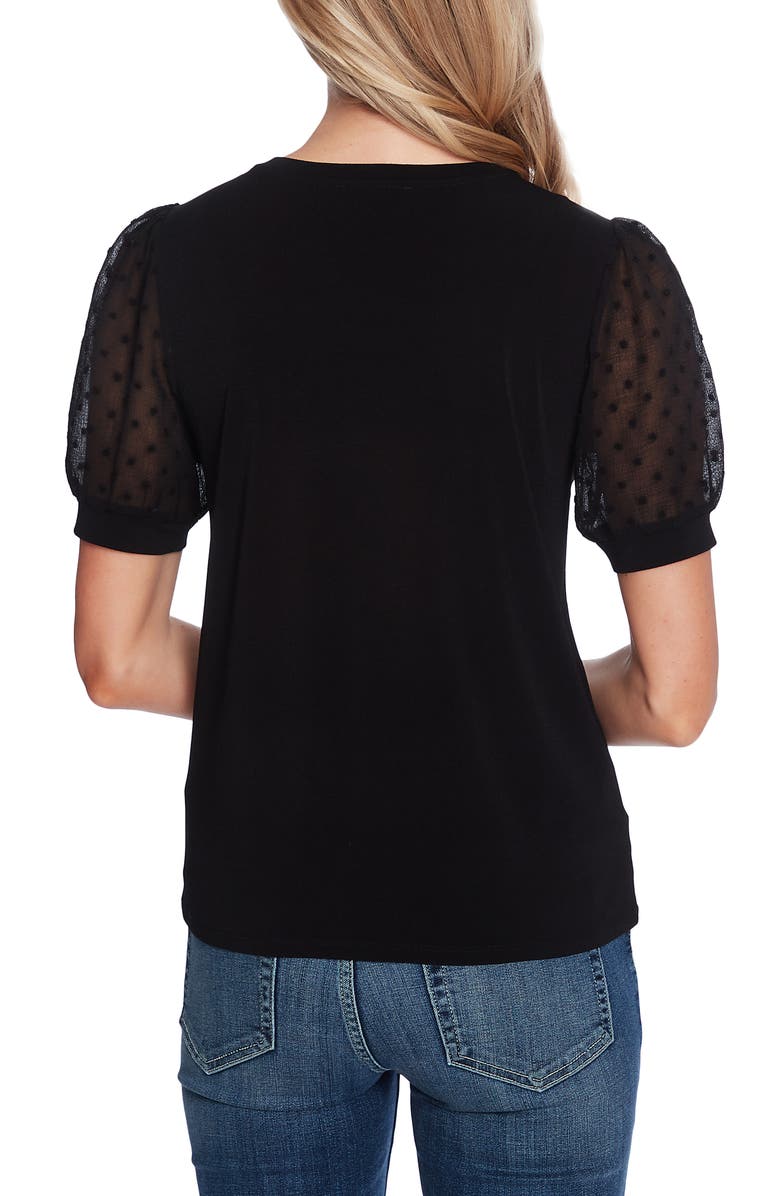CeCe Clip Dot Puff Sleeve Top, Alternate, color, Rich Black
