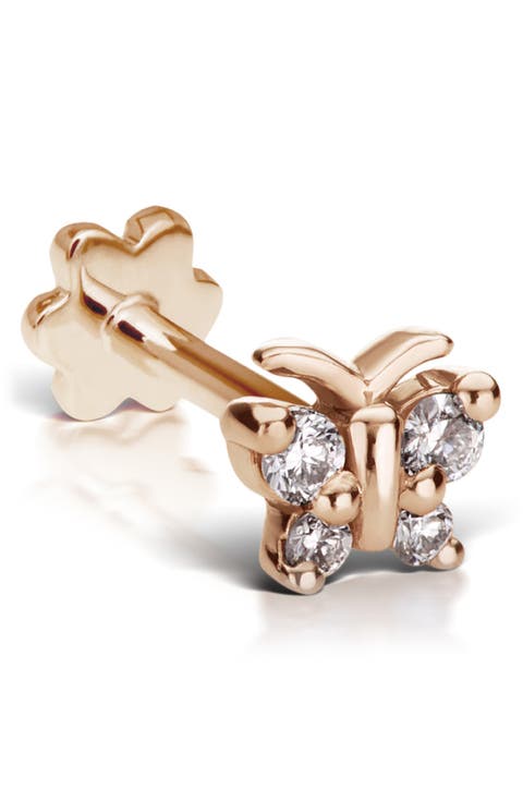 Diamond Butterfly Threaded Stud Earring