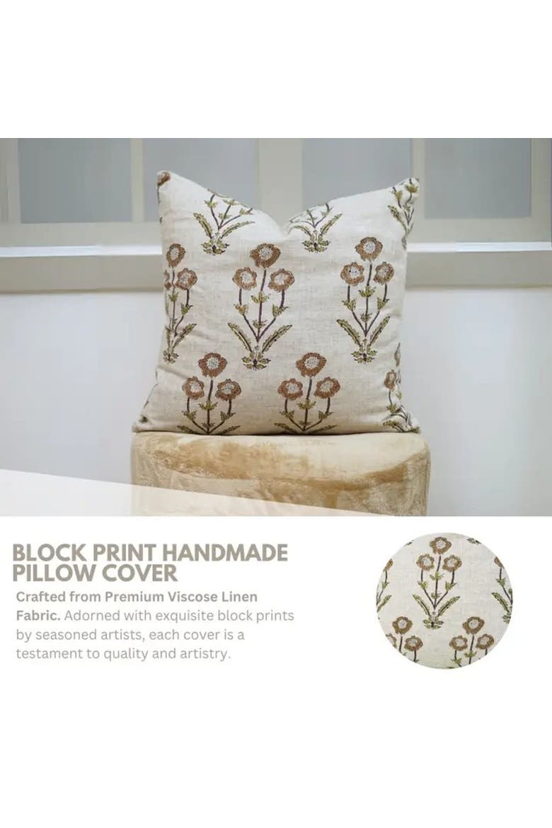 Amitabh Unique Hand-Block Viscose Linen Pillow Cover, Alternate, color, Brown
