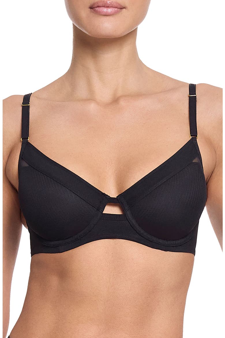 Underwire Lined Mesh Plunge Bra, Main, color, BLACK