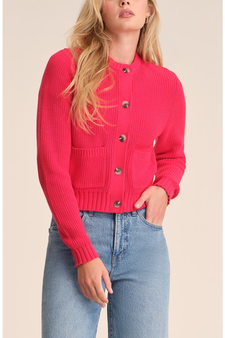 Palmer Crewneck Cotton Cardigan, Alternate, color, CHERRY RED