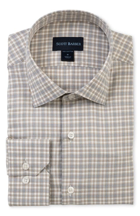 Regular Fit Plaid Cotton Twill Button-Up Shirt