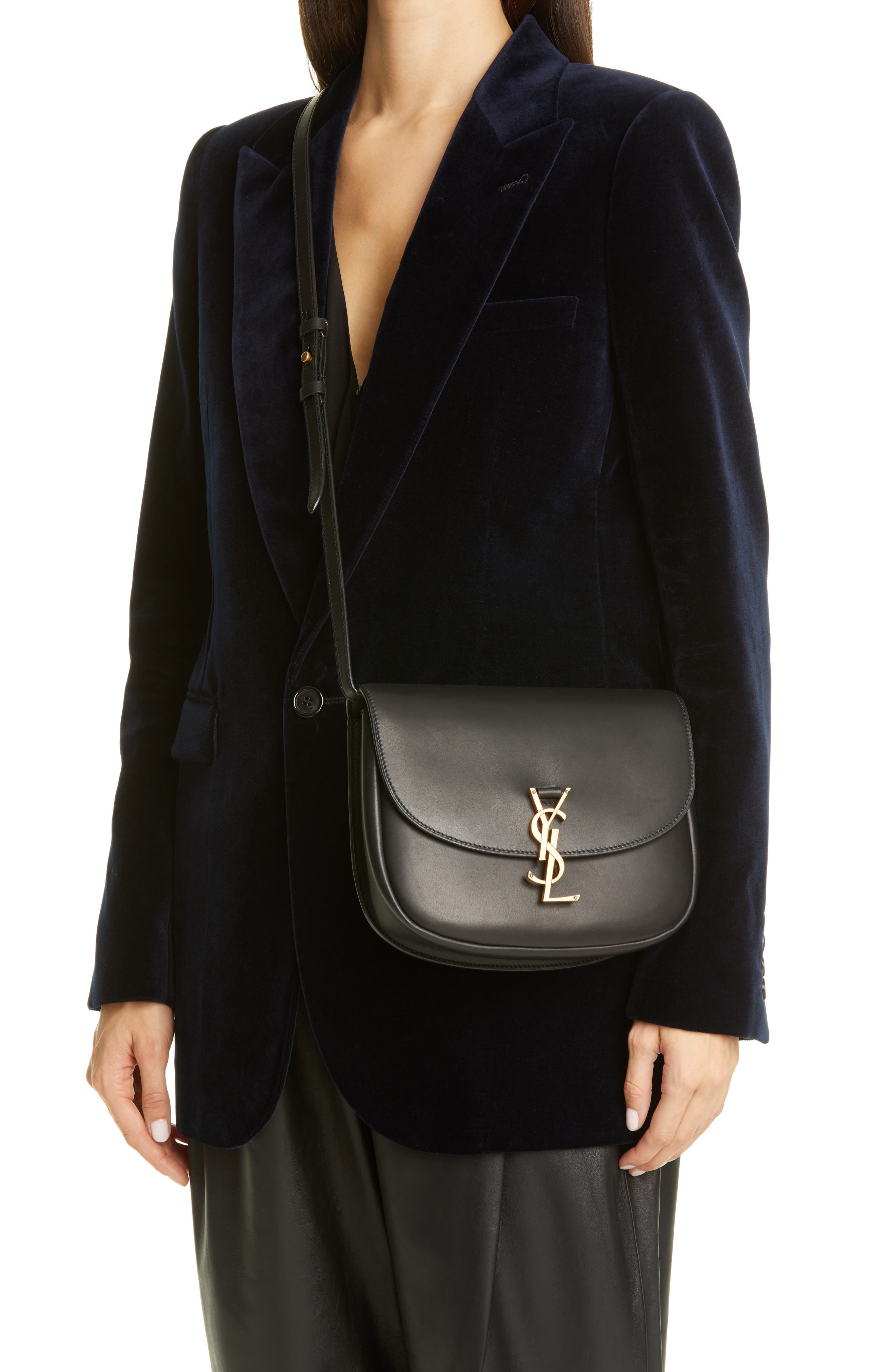 Large Kaia Monogram Leather Crossbody Bag, Alternate, color, NOIR