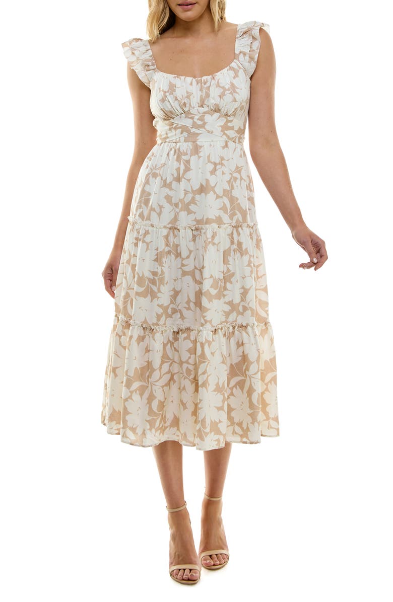 Row A Floral Flutter Sleeve Midi Dress, Alternate, color, 