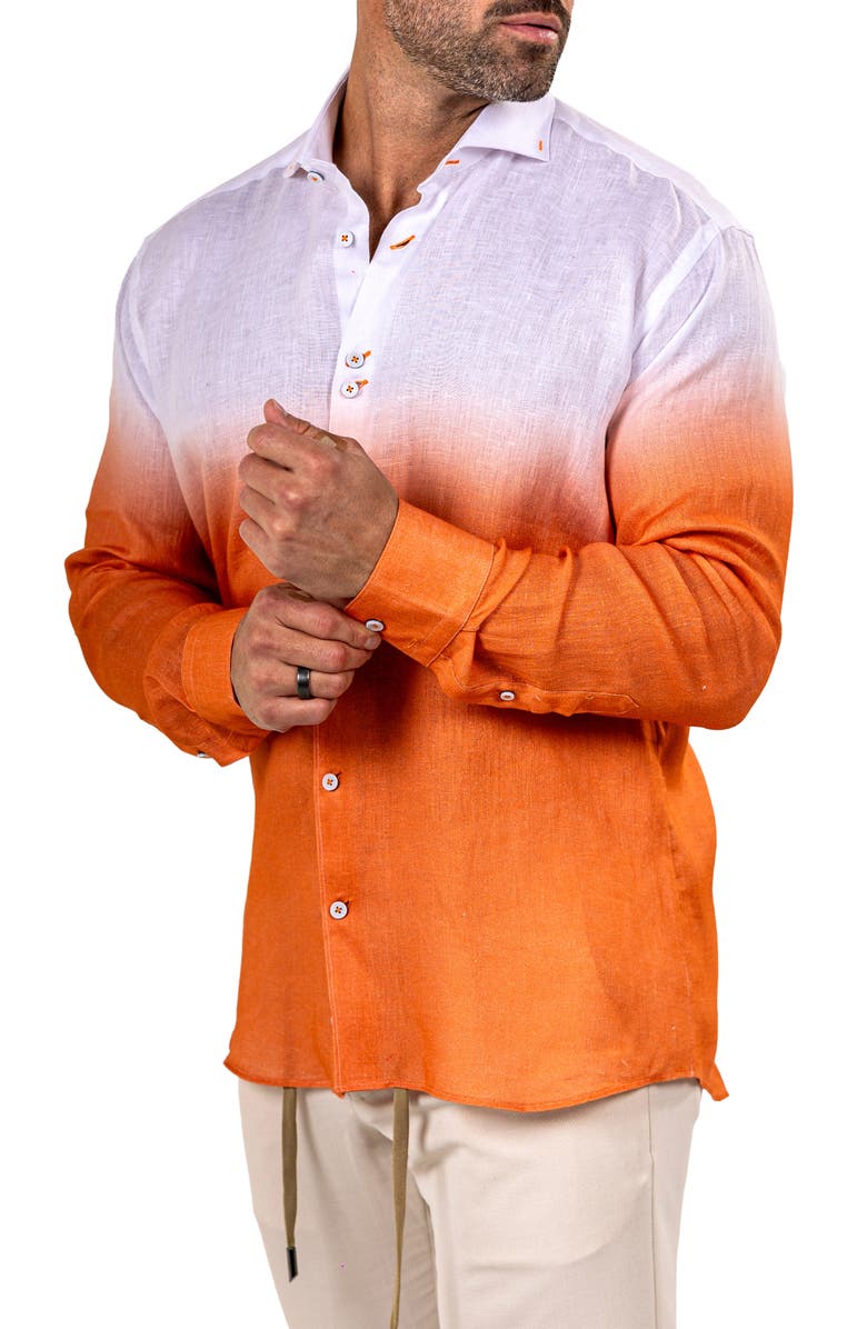 Maceoo Eins Marthy Contemporary Fit Linen Button-Up Shirt, Alternate, color, Orange