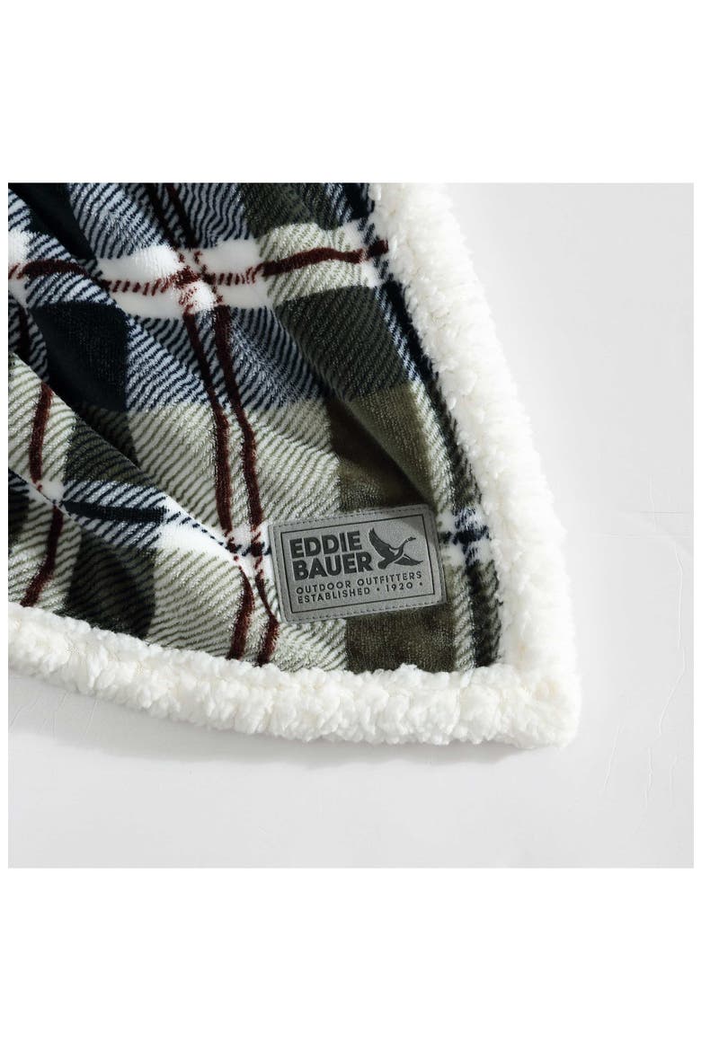 Trailhead Plaid Faux Shearling Throw Blanket, Alternate, color, DARK GREEN
