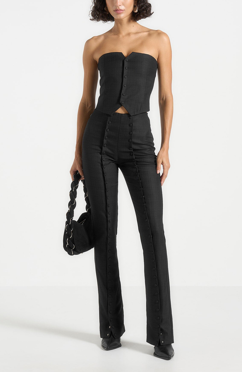 Manière De Voir Lise Cropped Tailored Blazer & Button Detail Bandeau, Alternate, color, Black