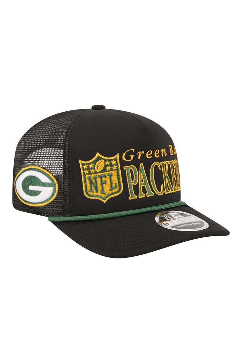 Men's New Era Black Green Bay Packers Throwback Foam 19TWENTY Adjustable Hat, Main, color, Black