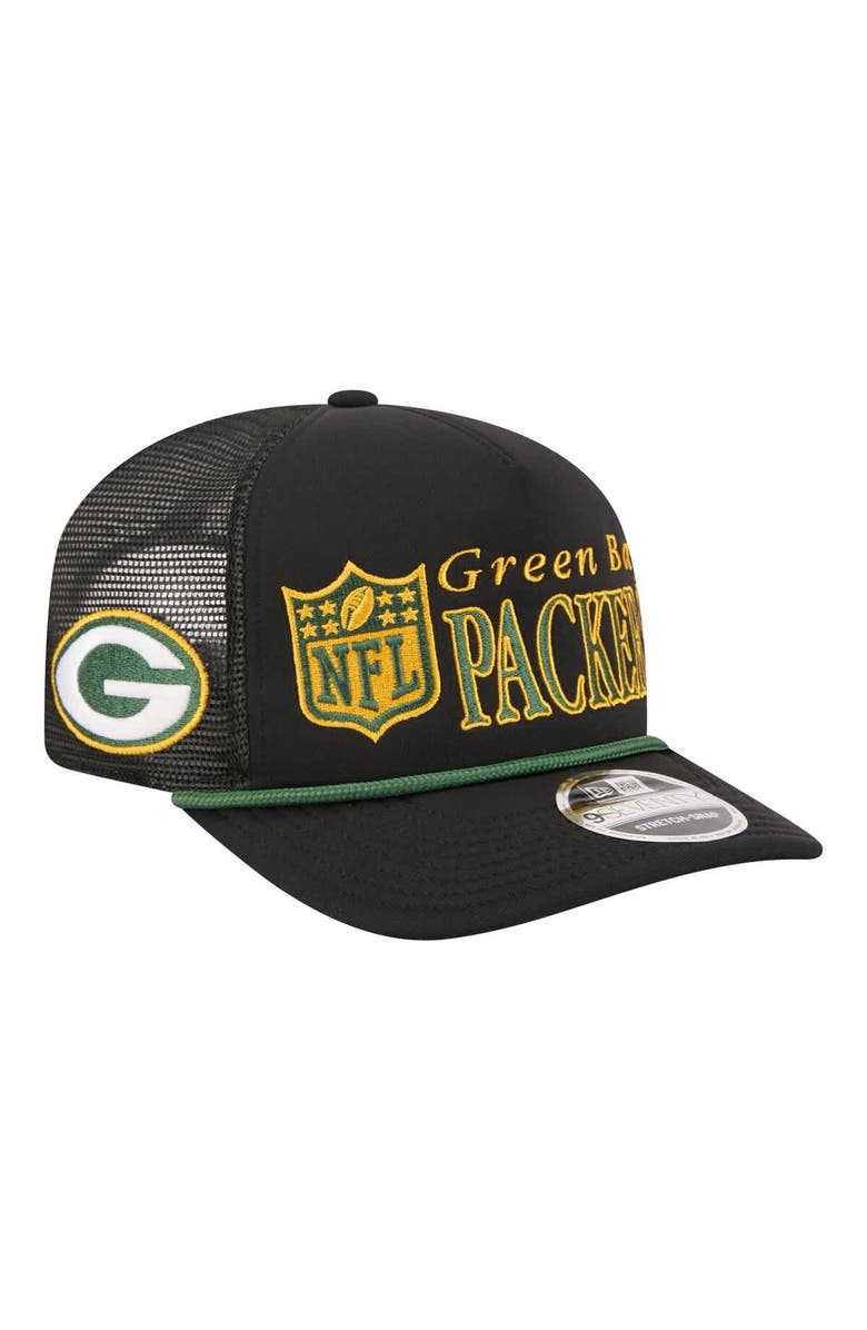 New Era Men's New Era Black Green Bay Packers Throwback Foam 19TWENTY Adjustable Hat, Main, color, Black