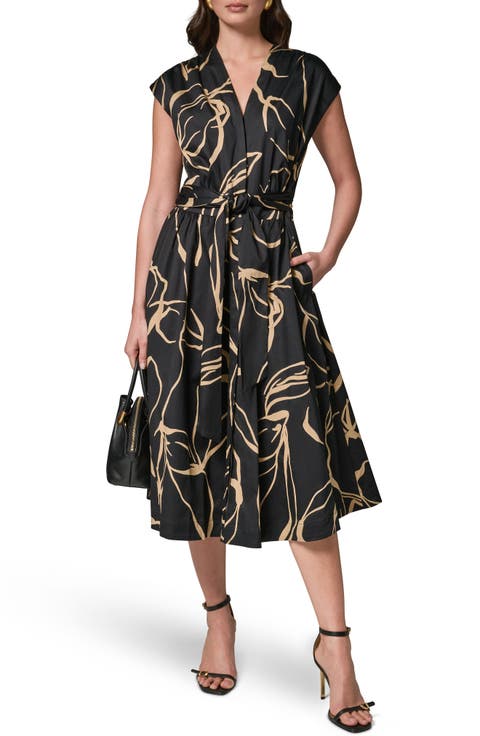 Abstract Print Stretch Cotton Midi Dress