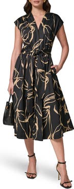Donna Karan New York Abstract Print Stretch Cotton Midi Dress
